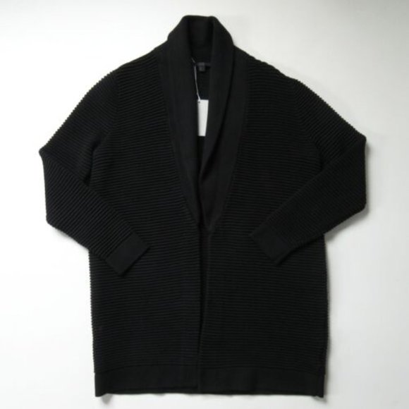 COS Open Front Thick Cardigan in Black Ottoman Ribbed Cotton Sweater - Picture 1 of 2